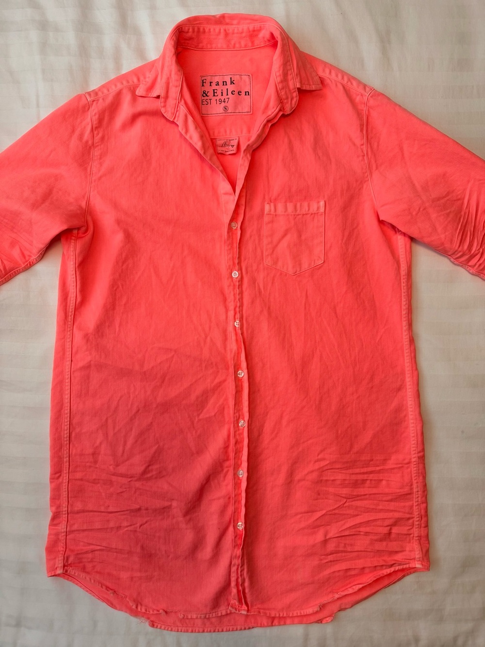 Mary Distressed Denim Shirtdress Neon Coral Frank & Eileen S - Picture 6 of 15